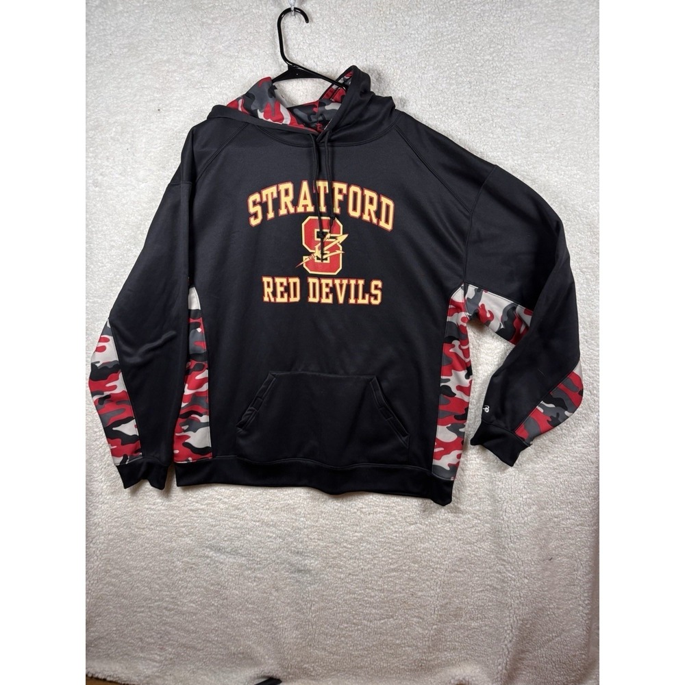 Badger Sport Stratford Red Devils Hoodie Mens‎ XL Black Red Camo Pullover